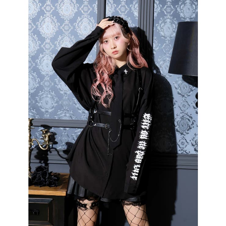 黒 | ネクタイ付きユニセックスシャツ | NOEMIE