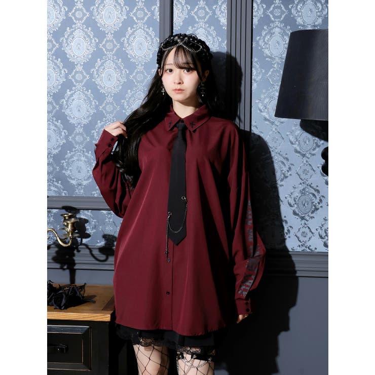 ワイン | ネクタイ付きユニセックスシャツ | NOEMIE