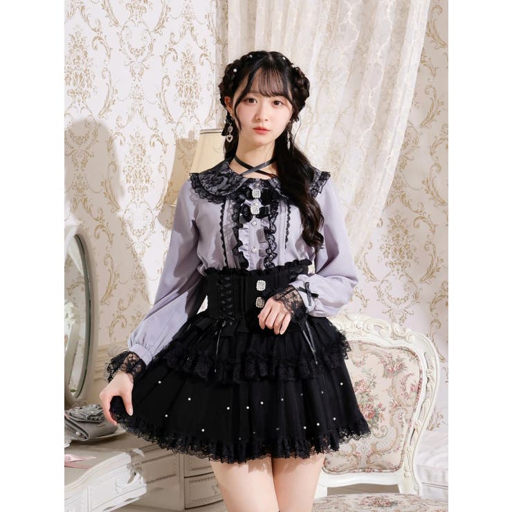 キラキラリボンチョーカーネックブラウス[品番：PLMW0013350]｜NOEMIE