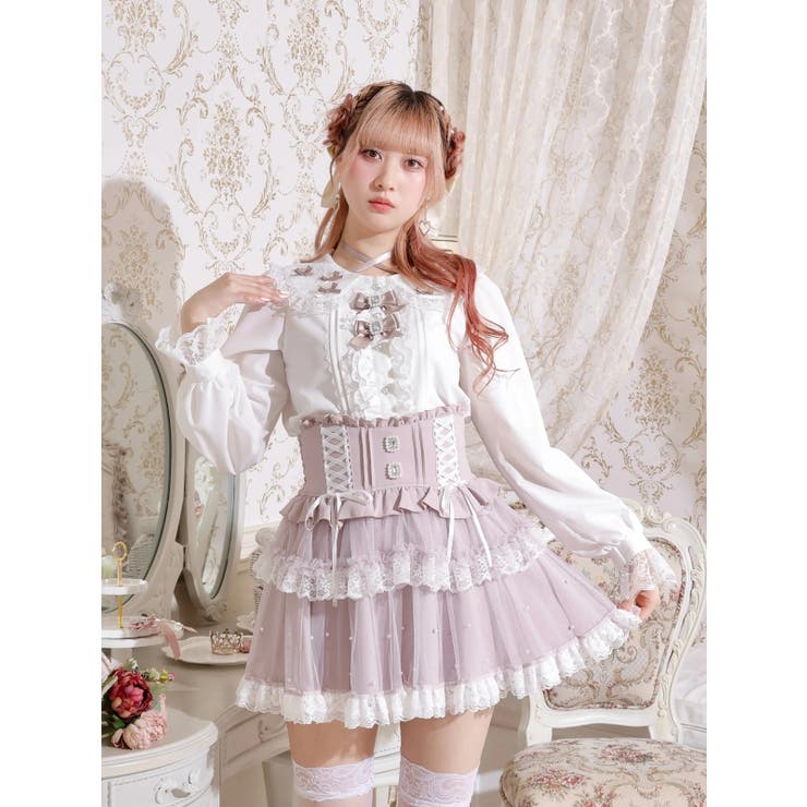 キラキラリボンチョーカーネックオープンショルダーブラウス NOEMIE｜キラキラリボンチョーカーネックオープンショルダー