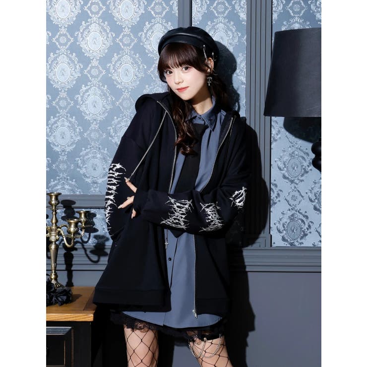NOEMIE 猫耳 しっぽ付き 裏起毛 ZIP パーカー サブカル 地雷系 2WAYうさ耳ユニセックスZIP裏毛パーカー[品番：PLMW0012848
