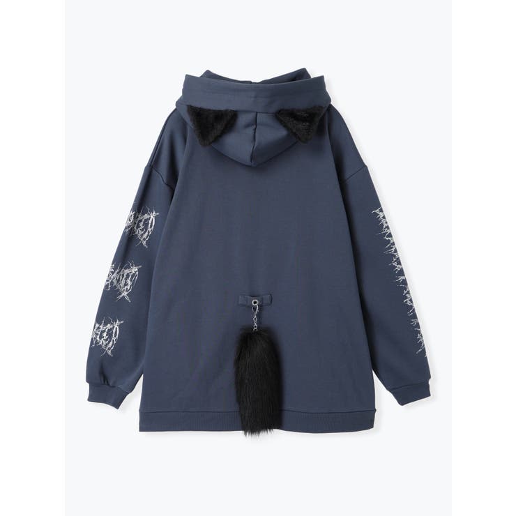 NOEMIE 猫耳 しっぽ付き 裏起毛 ZIP パーカー サブカル 地雷系 ノエミー NOEMIE ねこ耳しっぽ付き裏起毛ジップパーカー （青