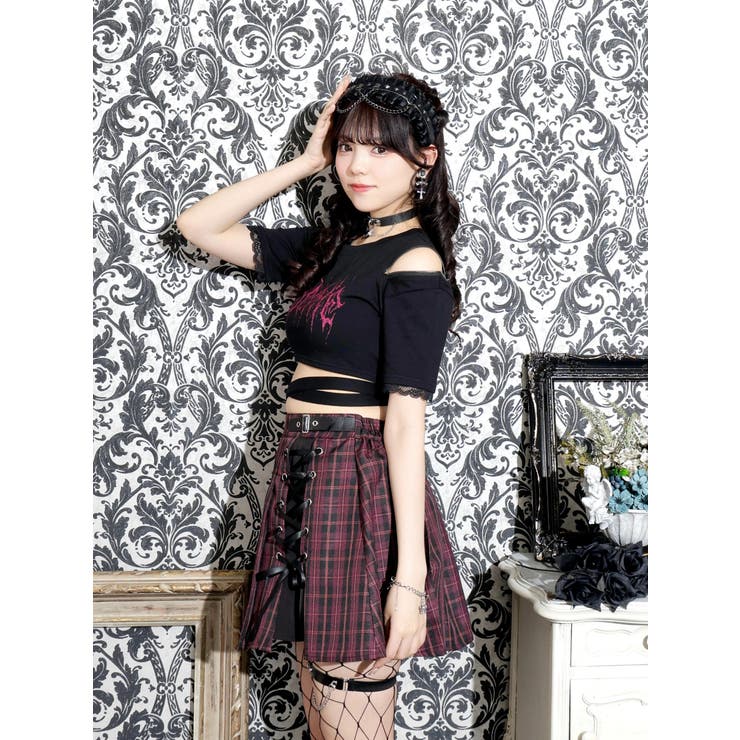 肩ジップオープンショルダーぐるぐるTシャツ[品番：PLMW0013818