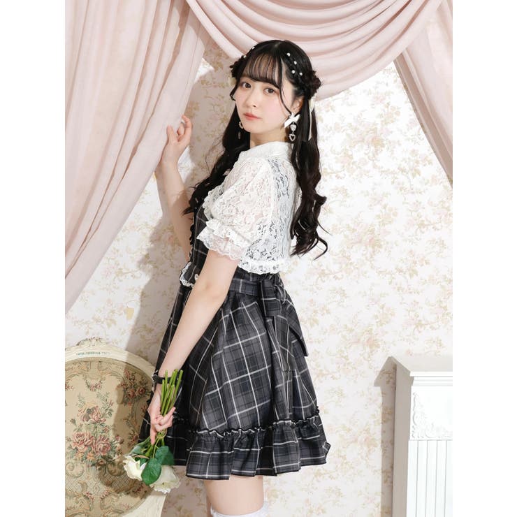 お嬢さんレースクロップドブラウス付きワンピース[品番