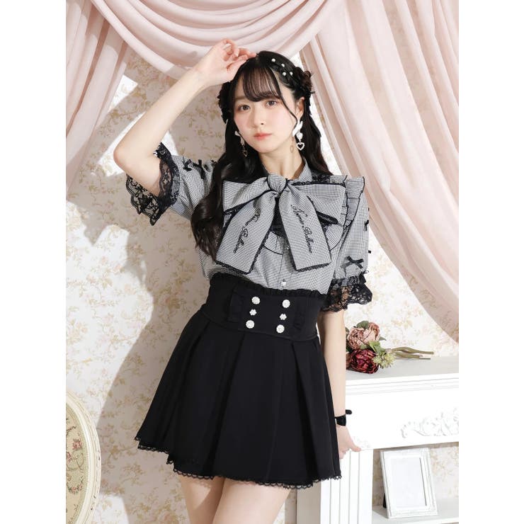 お嬢さんメニーリボンボウタイブラウス[品番：PLMW0014046