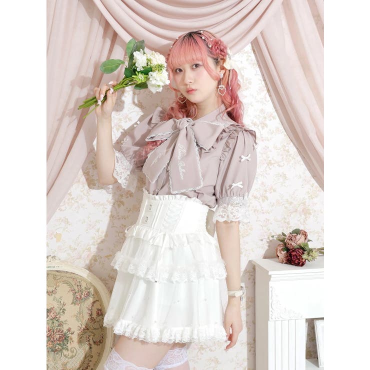 お嬢さんメニーリボンボウタイブラウス[品番：PLMW0014046