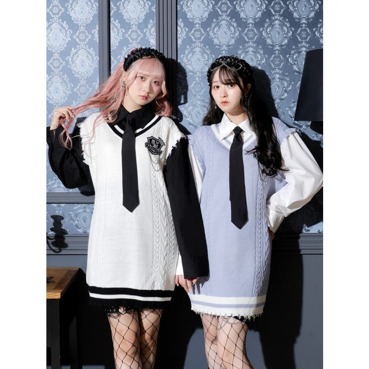 ケーブルフェイクレイヤーユニセックスニットベスト | NOEMIE | 詳細画像1 