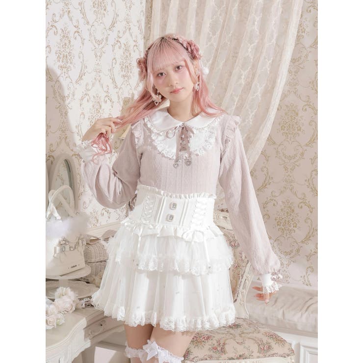 ピンク | お嬢さんハートチャームレースアップカットソー | NOEMIE