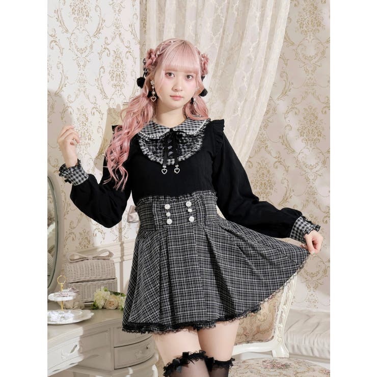 Ａ柄 | お嬢さんハートチャームレースアップカットソー | NOEMIE