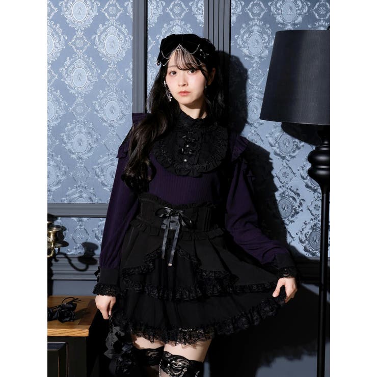 紫 | ゴシックローズヨークオープンショルダーカットソー | NOEMIE