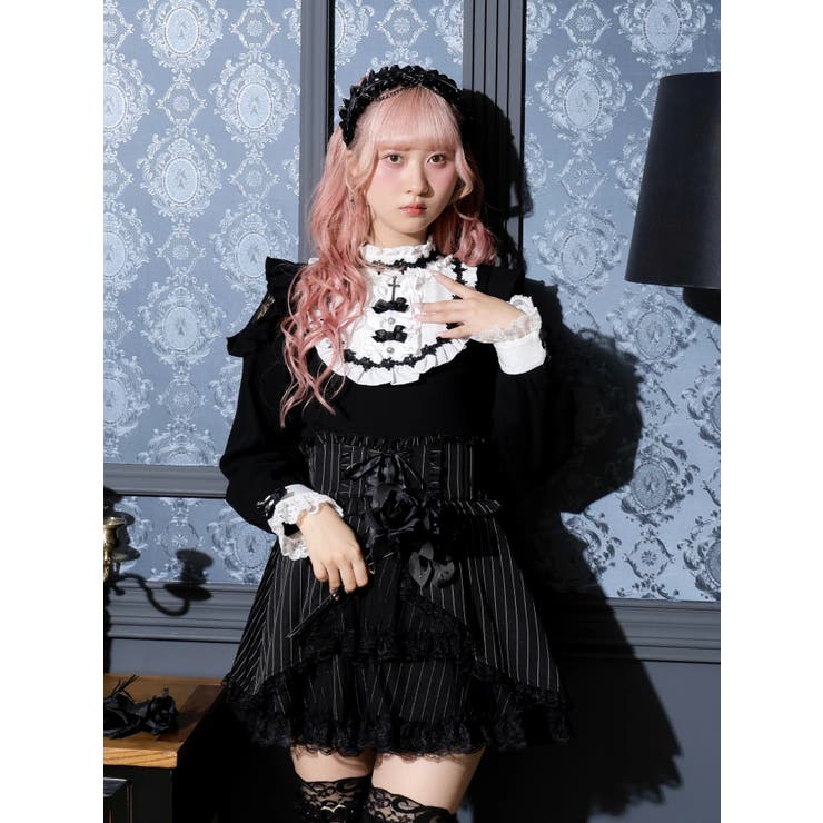 黒 | ゴシックローズヨークオープンショルダーカットソー | NOEMIE