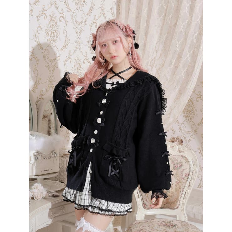 黒 | メニーリボンケーブルセーラカーデ | NOEMIE