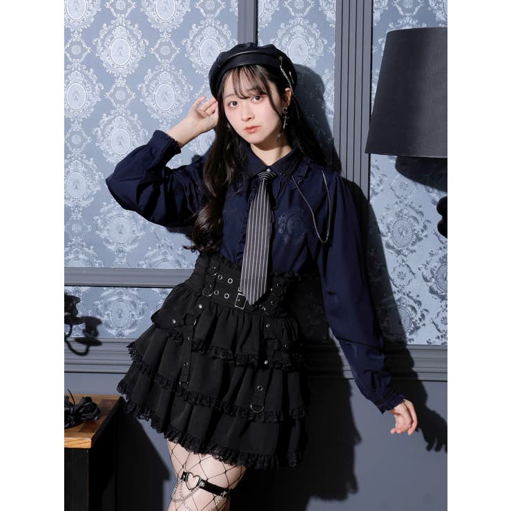 紺 | ゴシックストライプネクタイブラウス | NOEMIE