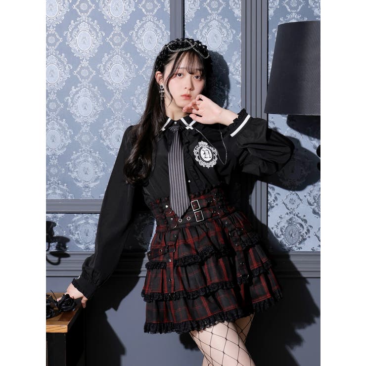 黒 | ゴシックストライプネクタイブラウス | NOEMIE