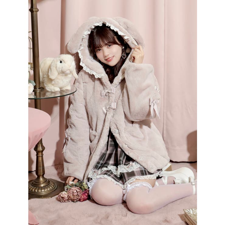 うさ耳ポケットハート袖スピンドルファーブルゾン[品番：PLMW0015131