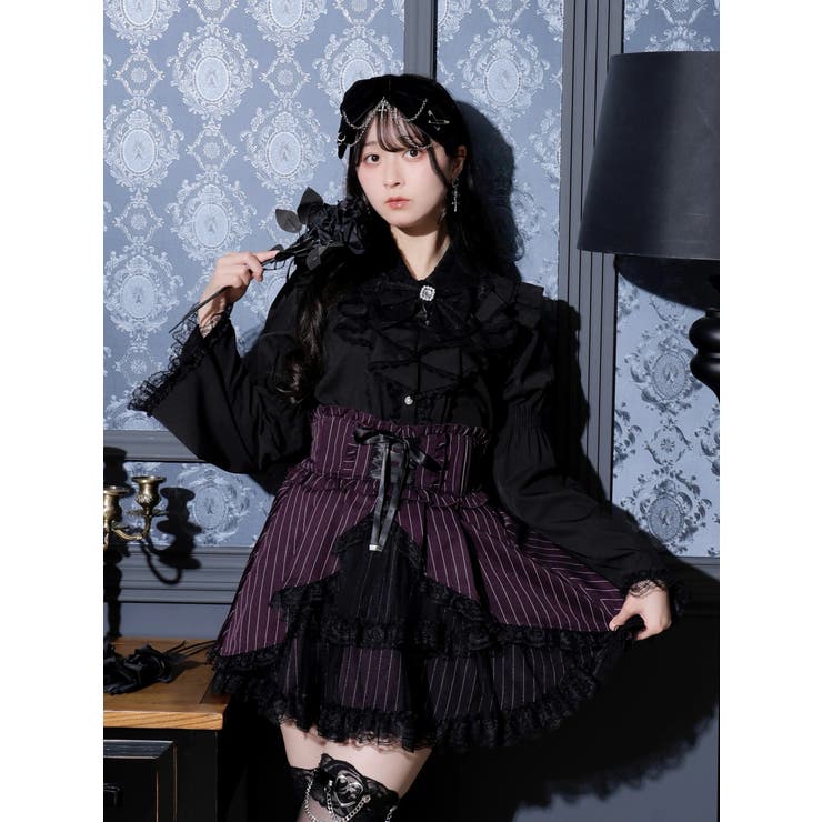 黒 | ラッフルフリルフレアスリーブブラウス | NOEMIE