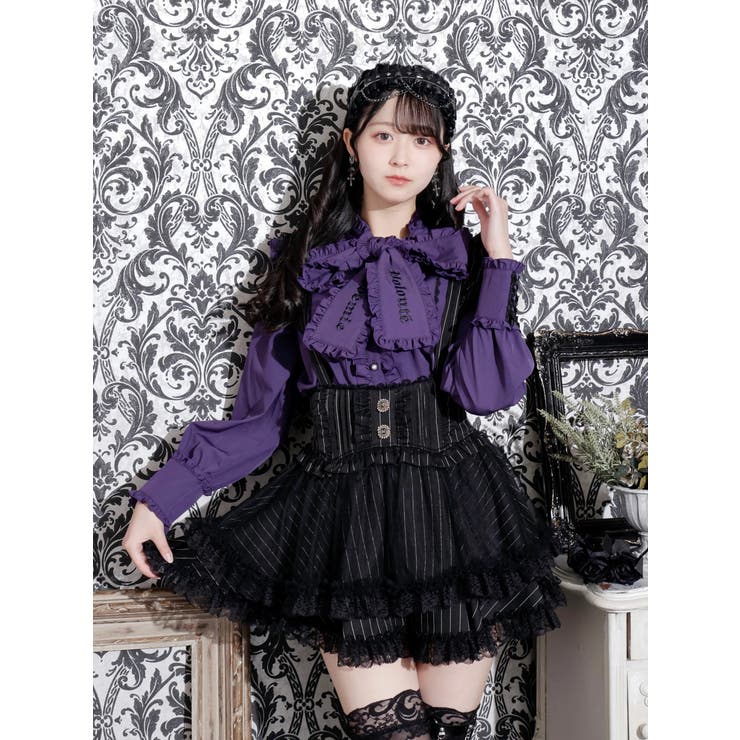 紫 | ゴシックフリル袖レースアップボウタイブラウス | NOEMIE
