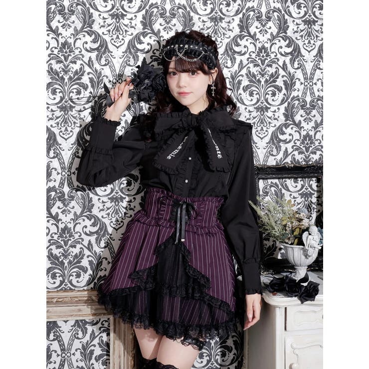 黒 | ゴシックフリル袖レースアップボウタイブラウス | NOEMIE