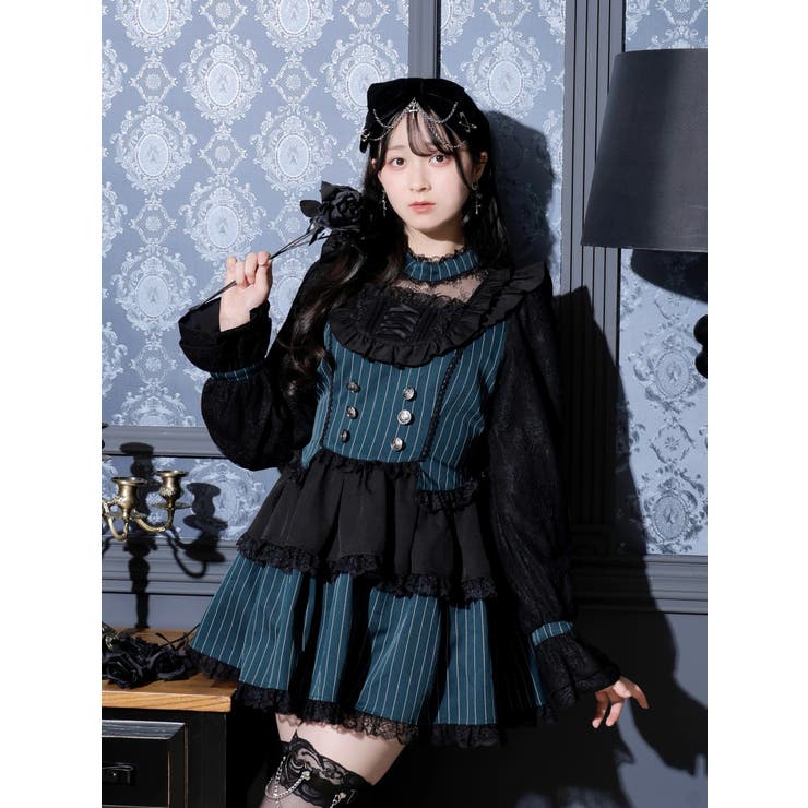 緑 | ゴシックチョーカーレースアップヨークセットアップ | NOEMIE