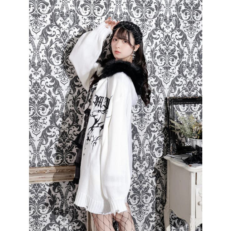 フードファーダメージユニセックスニットZIPパーカー | NOEMIE | 詳細画像8 