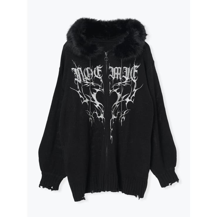 フードファーダメージユニセックスニットZIPパーカー | NOEMIE | 詳細画像16 