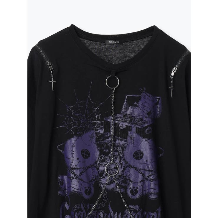 病みねこリングチェーンダメージユニセックスロングTシャツ | NOEMIE | 詳細画像15 