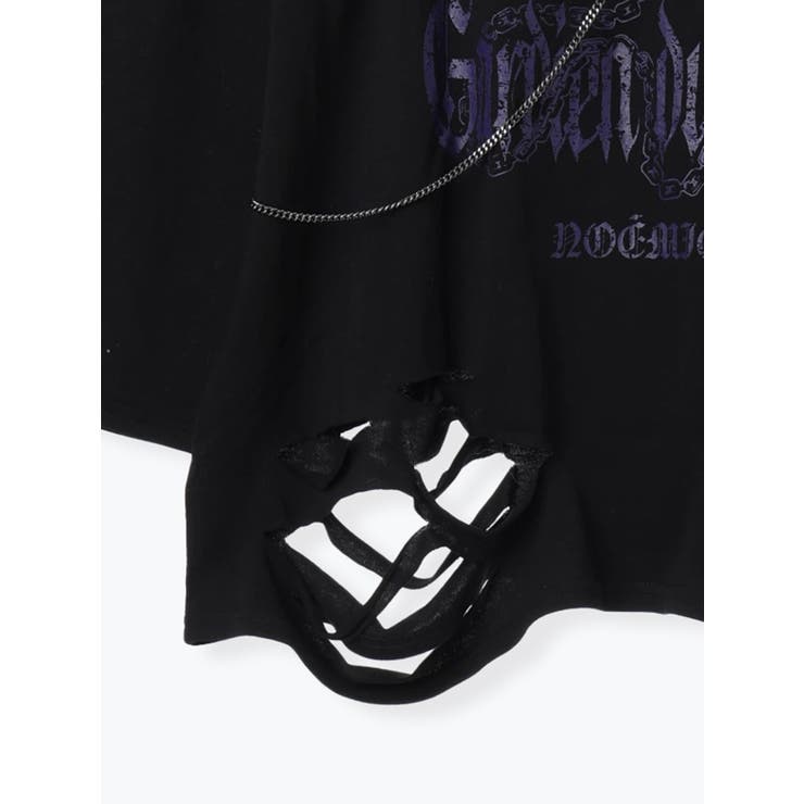 病みねこリングチェーンダメージユニセックスロングTシャツ | NOEMIE | 詳細画像17 