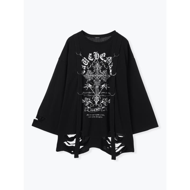 フロントクロスチェーンダメージユニセックスロングTシャツ | NOEMIE | 詳細画像12 