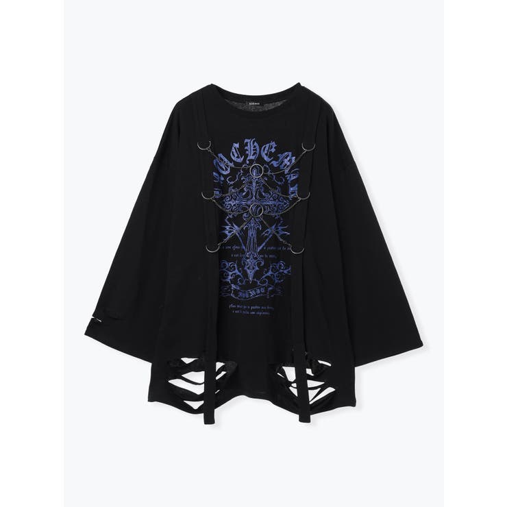 フロントクロスチェーンダメージユニセックスロングTシャツ | NOEMIE | 詳細画像13 