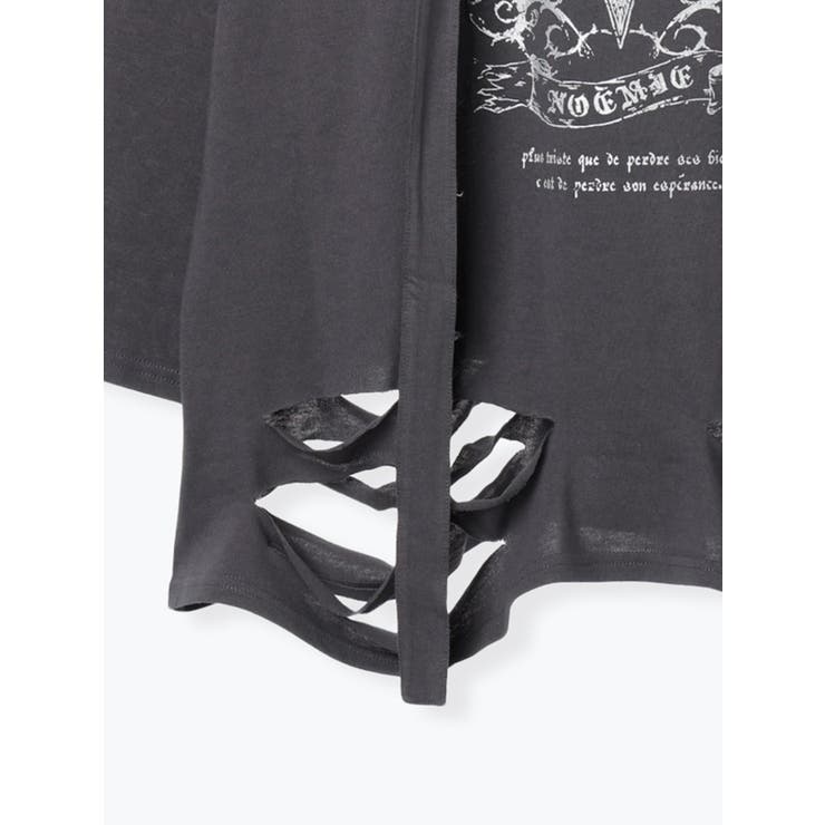 フロントクロスチェーンダメージユニセックスロングTシャツ | NOEMIE | 詳細画像17 