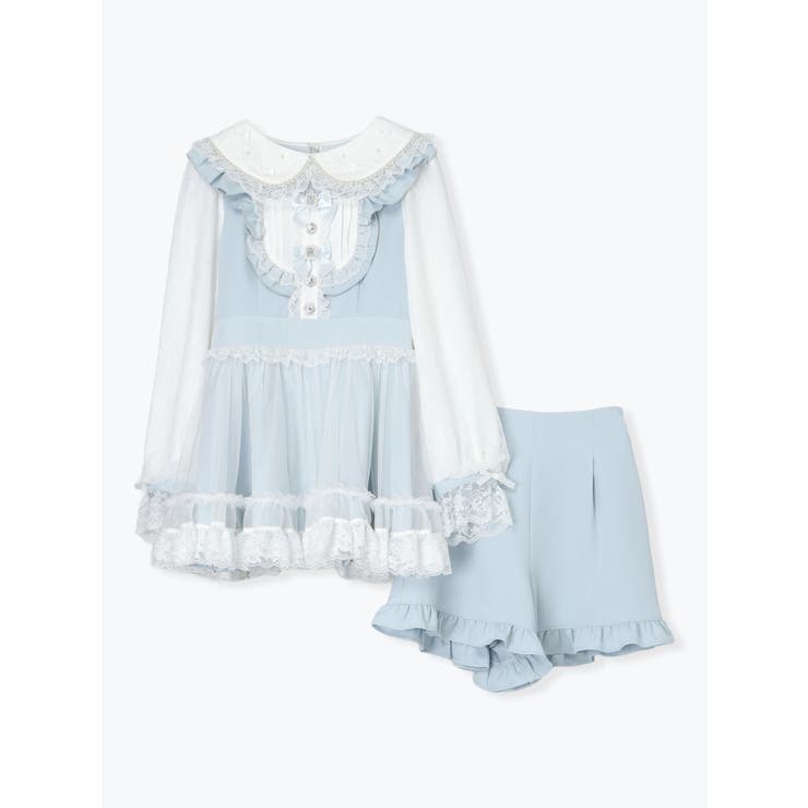 サックス | メニーリボンデコルテドレッシーセットアップ | NOEMIE