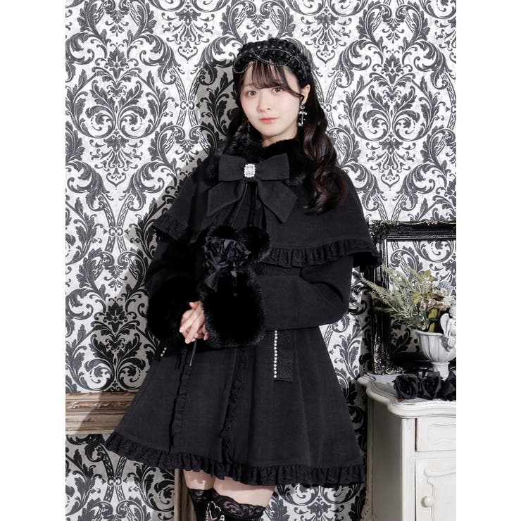 濃グレー | ゴシックフリルレースアップケープコート | NOEMIE