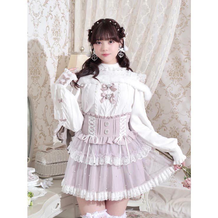 オフホワイト | ビジューリボンケーブルオフショルファーニット | NOEMIE