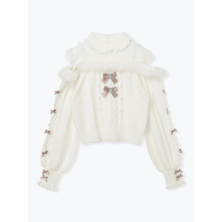 ビジューリボンケーブルオフショルファーニット | NOEMIE | 詳細画像14 