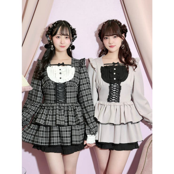 デコルテリボンヨークフリルレースアップセットアップ | NOEMIE | 詳細画像1 