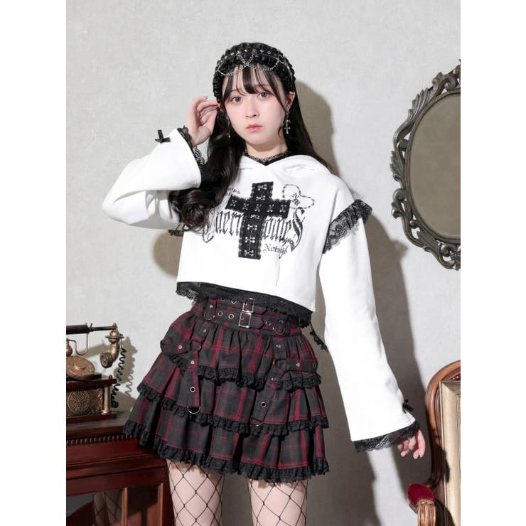 オフホワイト | うさ耳ゴシッククロスショートパーカー | NOEMIE