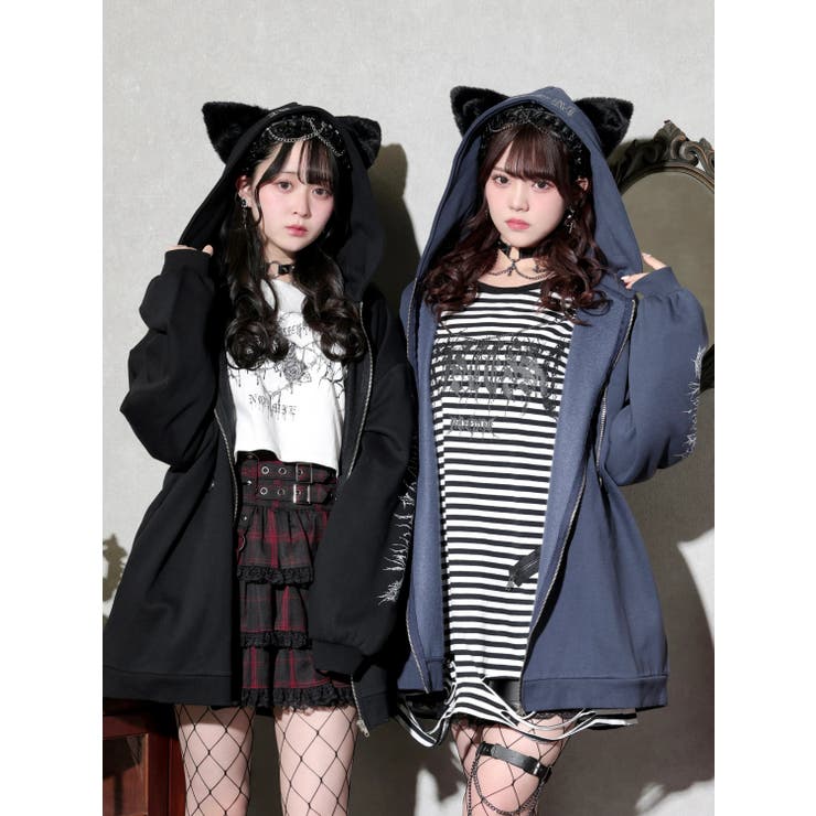ねこ耳ファーしっぽ付き裏起毛ジップパーカー | NOEMIE | 詳細画像2 