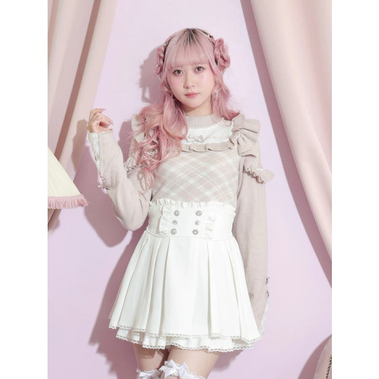 ピンク | メニーパールデコルテレースオープンショルダーニット | NOEMIE