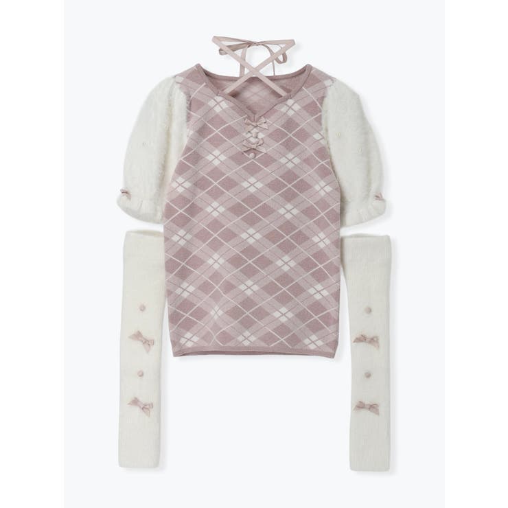 フェザーアームウォーマー付きチェックニット | NOEMIE | 詳細画像11 