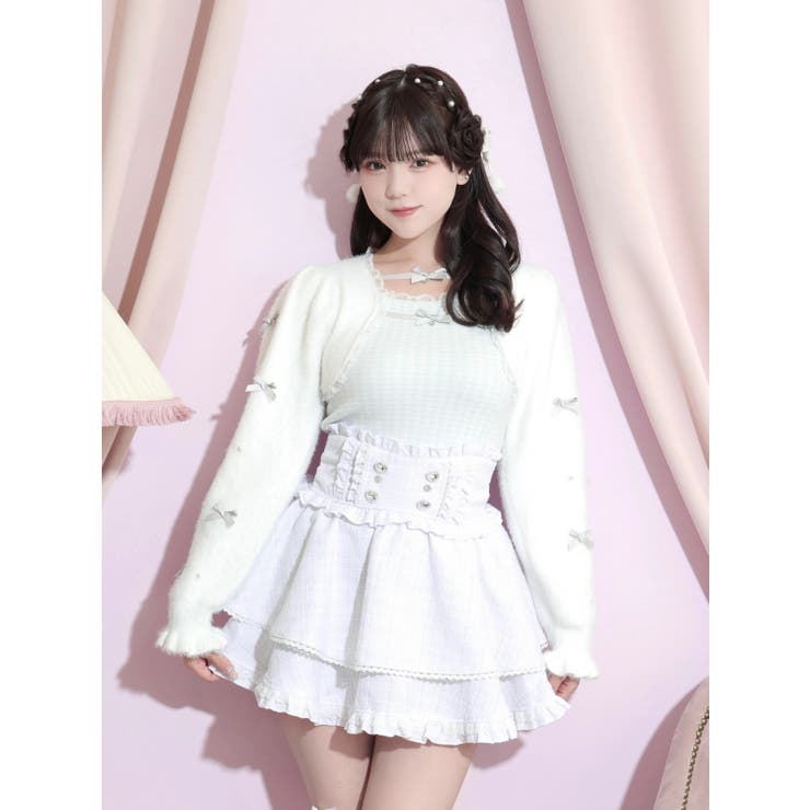 サックス | メニーリボンシャギーレイヤード千鳥ニット | NOEMIE