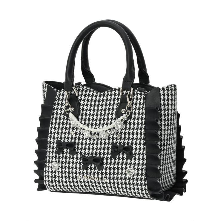 黒 | 千鳥柄ビジューフリル2wayショルダーバッグ | NOEMIE