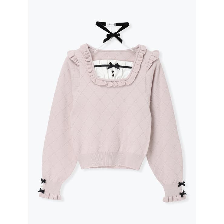 ピンク | バックリボンベロアチョーカーニット | NOEMIE