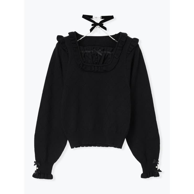 黒 | バックリボンベロアチョーカーニット | NOEMIE