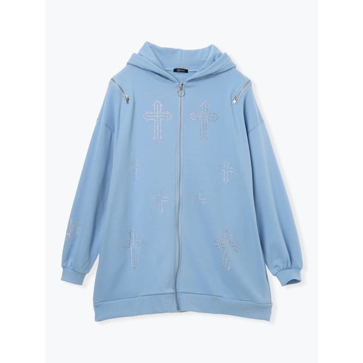 クロスラインストーンユニセックスZIP裏毛パーカー | NOEMIE | 詳細画像1 