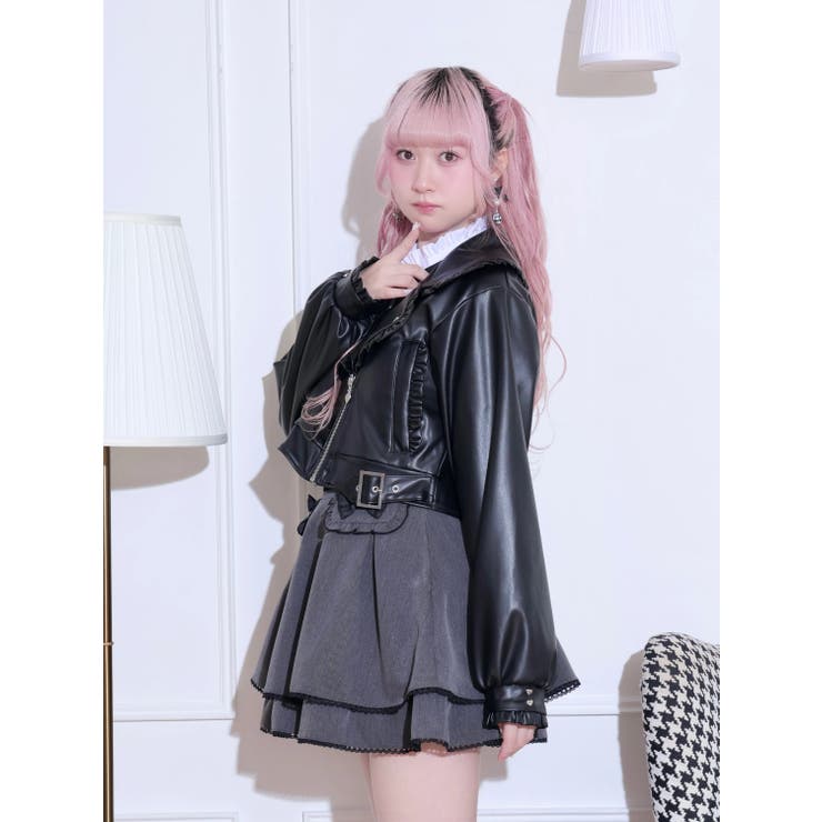 バックリボンフリルライダース合皮ジャケット | NOEMIE | 詳細画像2 