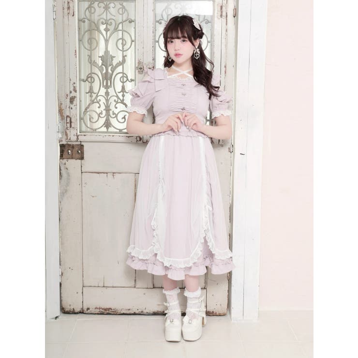 ピンク | ショルダーリボンドロストプリンセスロングワンピース | NOEMIE