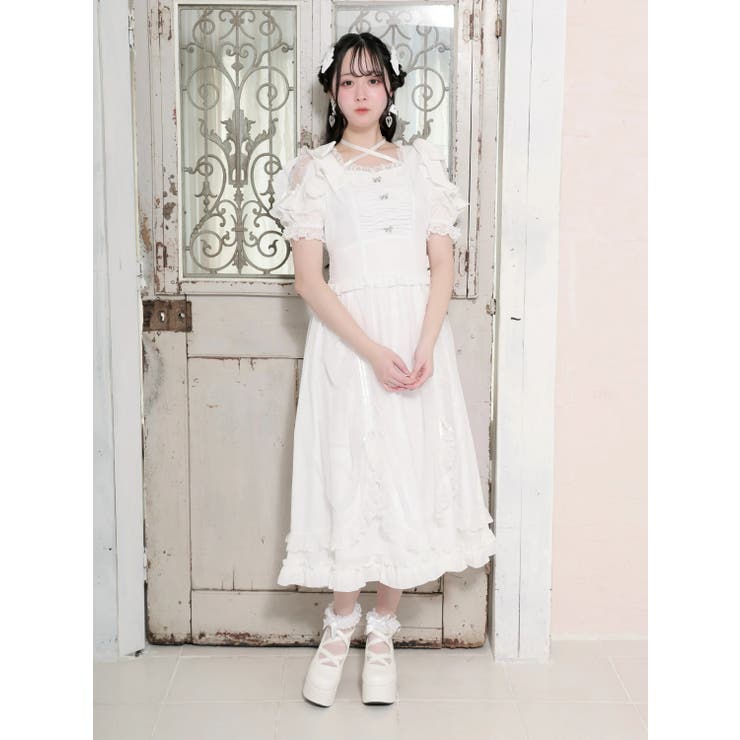 オフホワイト | ショルダーリボンドロストプリンセスロングワンピース | NOEMIE