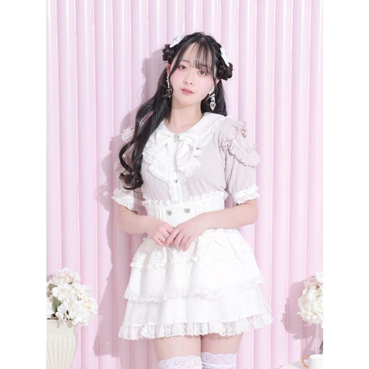 ピンク | パールショルダーラッフルカットソー | NOEMIE