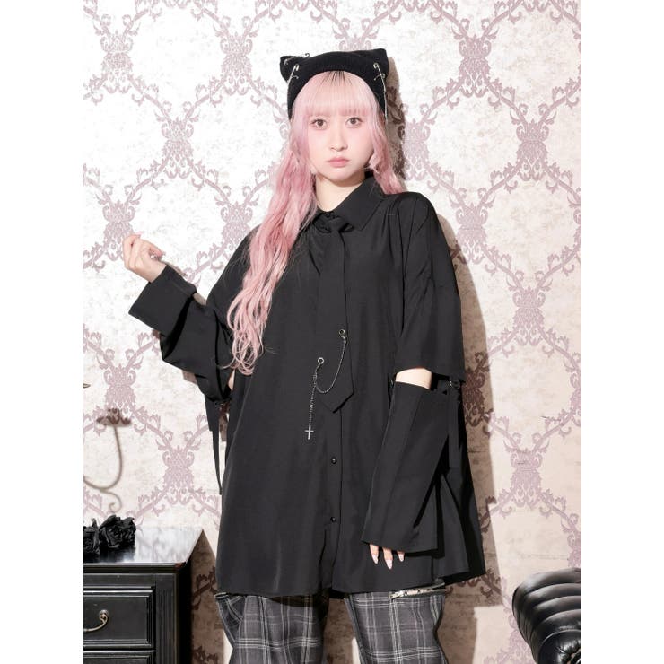 黒 | チェーンネクタイ付き2WAYユニセックスシャツ | NOEMIE