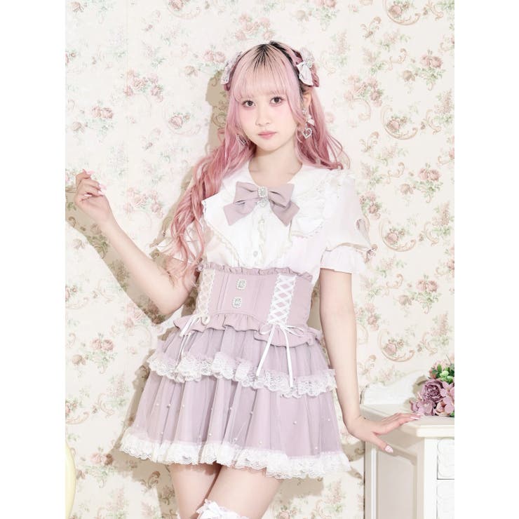ペールピンク | レースハートスリーブラッフルブラウス | NOEMIE